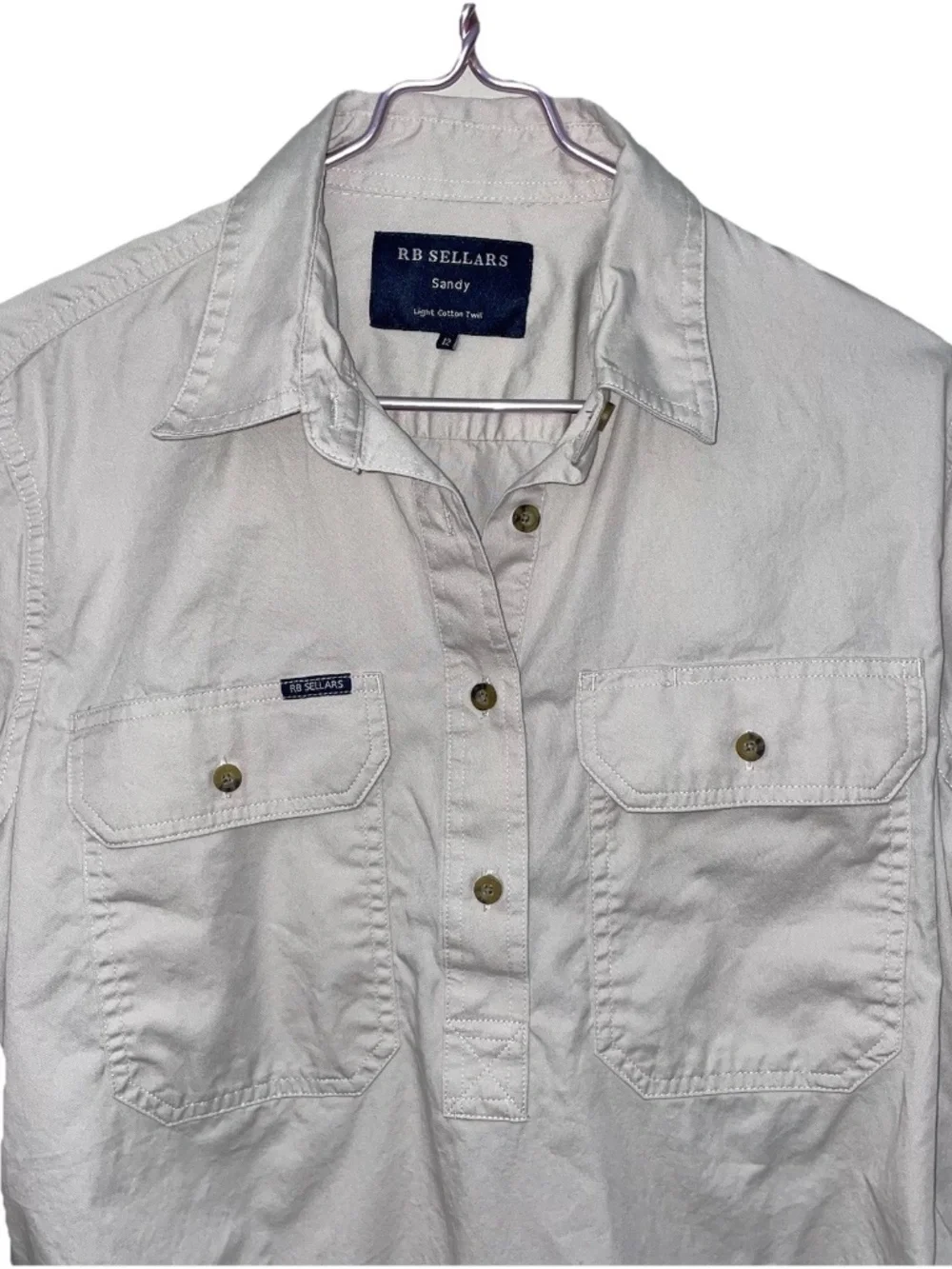 RB Sellars Sandy Womens Half Button L/S Shirt AU 12/US 8 Khaki Western Workwear - Picture 3 of 12
